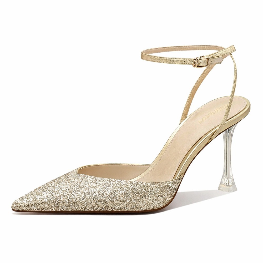 Msonlydn Glitter Gold Pointed Toe Heels Size‎ 9 Stiletto Party Wedding Glam
